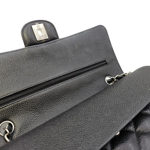Classic Medium Black Shoulder Bag in Caviar Leather Silver hardware