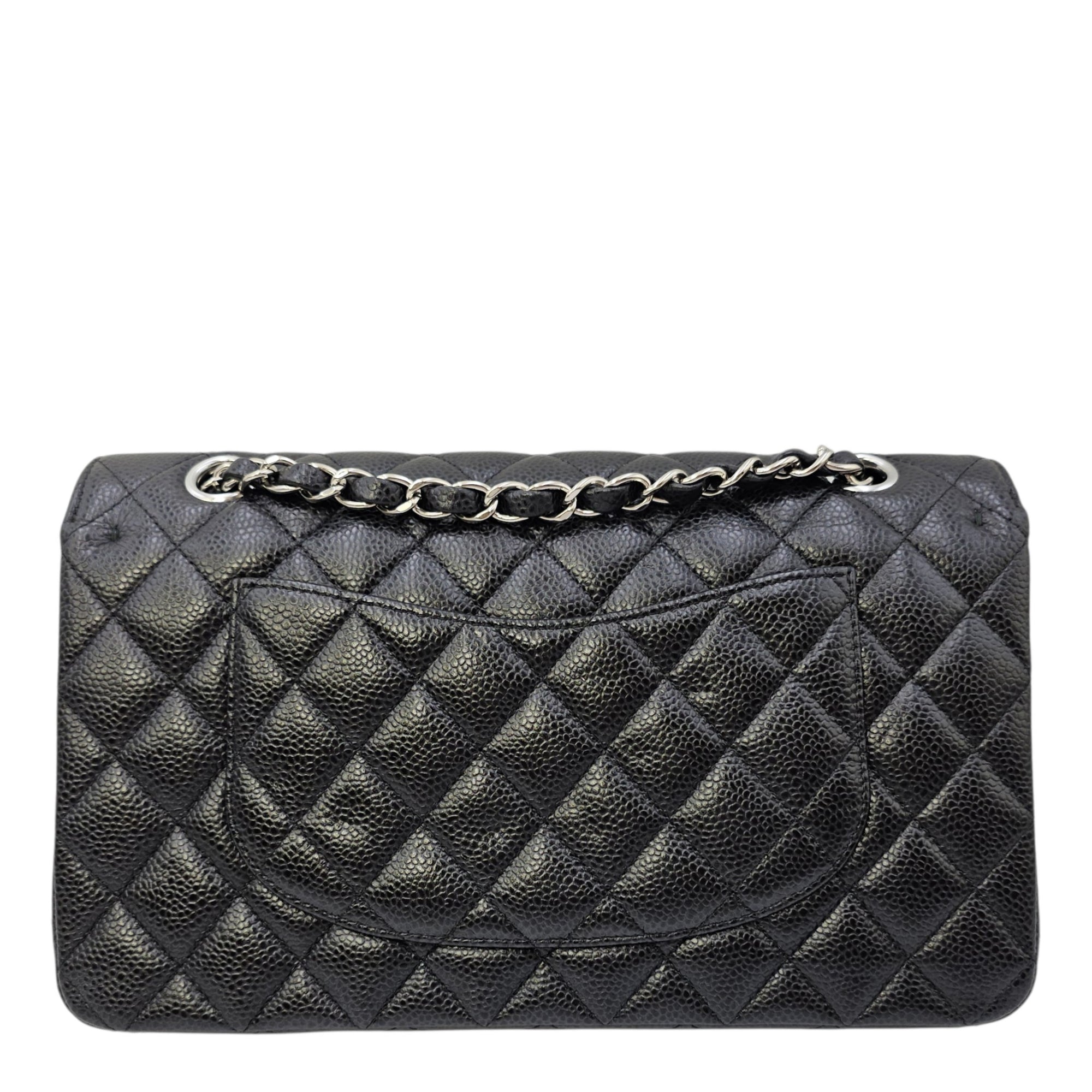 Classic Medium Black Shoulder Bag in Caviar Leather Silver hardware