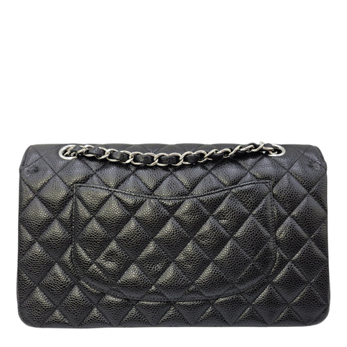 Classic Medium Black Shoulder Bag in Caviar Leather Silver hardware