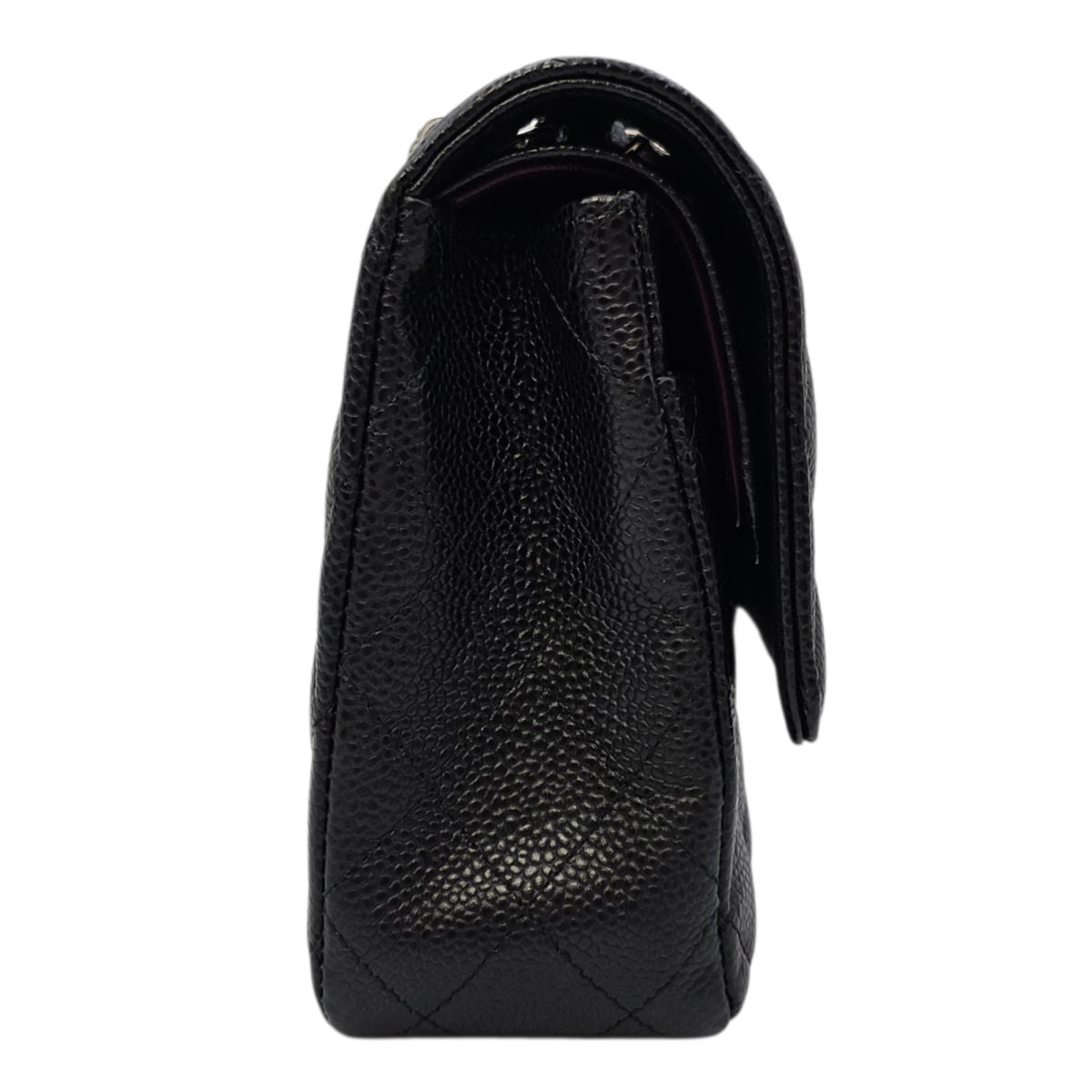 Classic Medium Black Shoulder Bag in Caviar Leather Silver hardware
