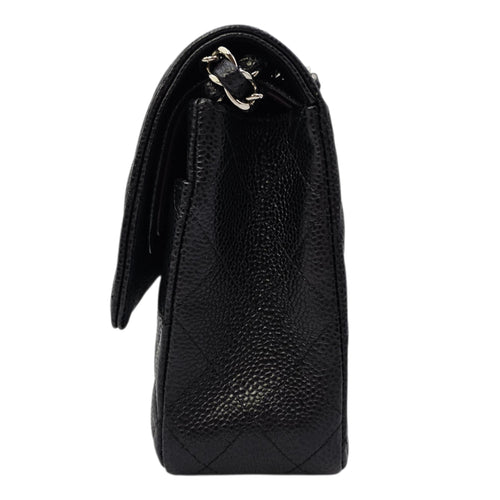 Classic Medium Black Shoulder Bag in Caviar Leather Silver hardware