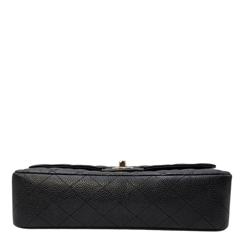 Classic Medium Black Shoulder Bag in Caviar Leather Silver hardware