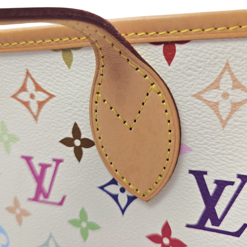 Neverfull MM White Multicolor Tote Bag in Coated Canvas Gold hardware