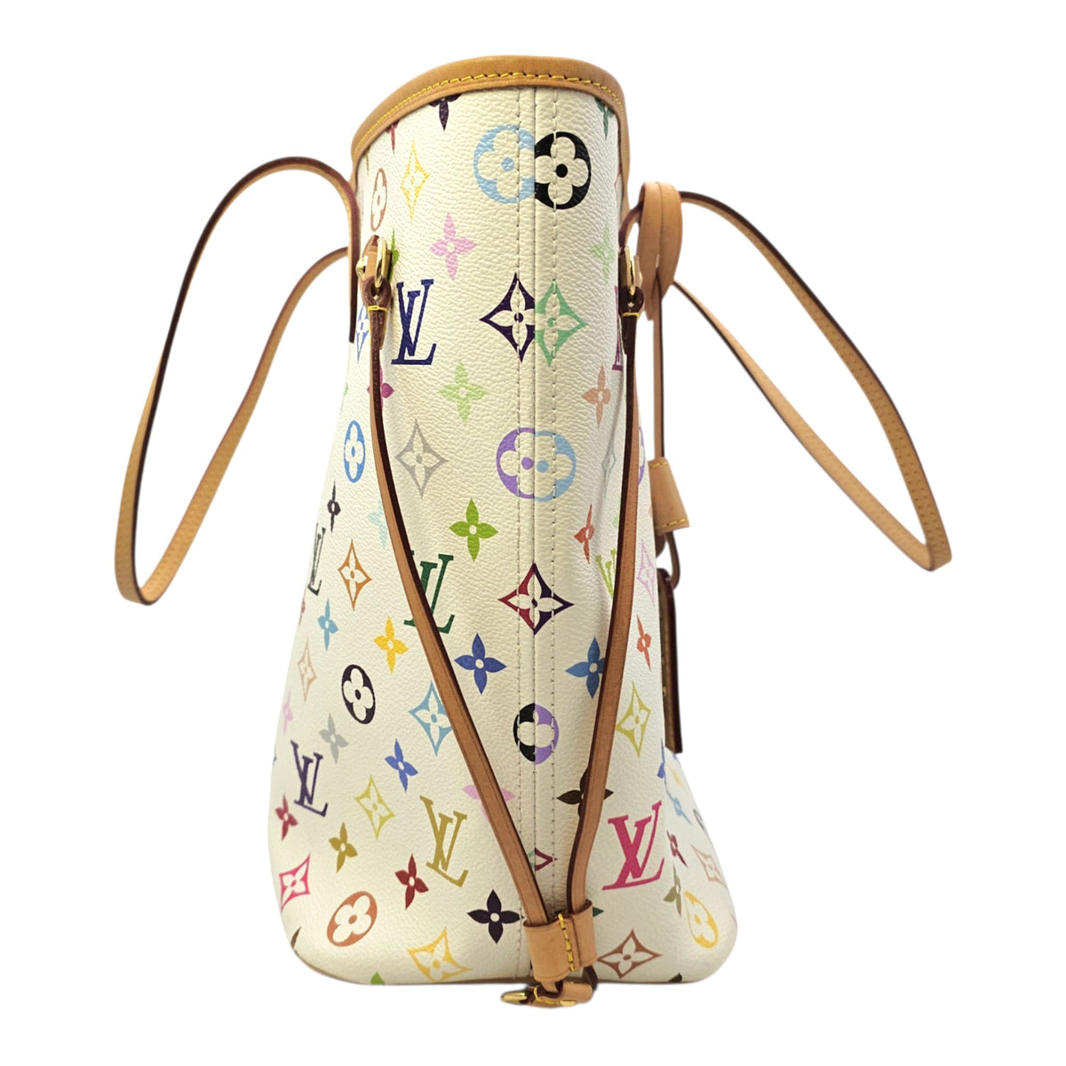 Neverfull MM White Multicolor Tote Bag in Coated Canvas Gold hardware