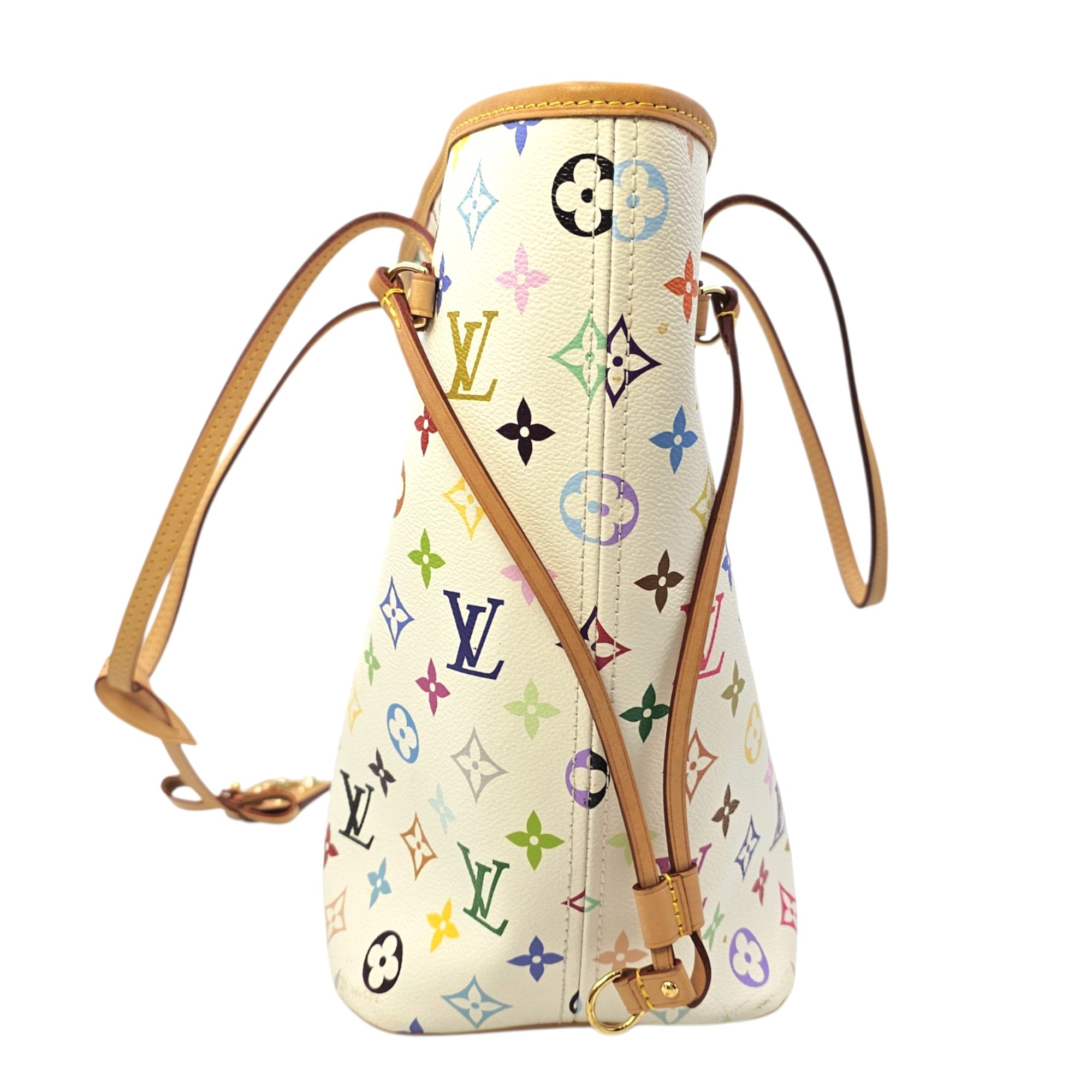 Neverfull MM White Multicolor Tote Bag in Coated Canvas Gold hardware