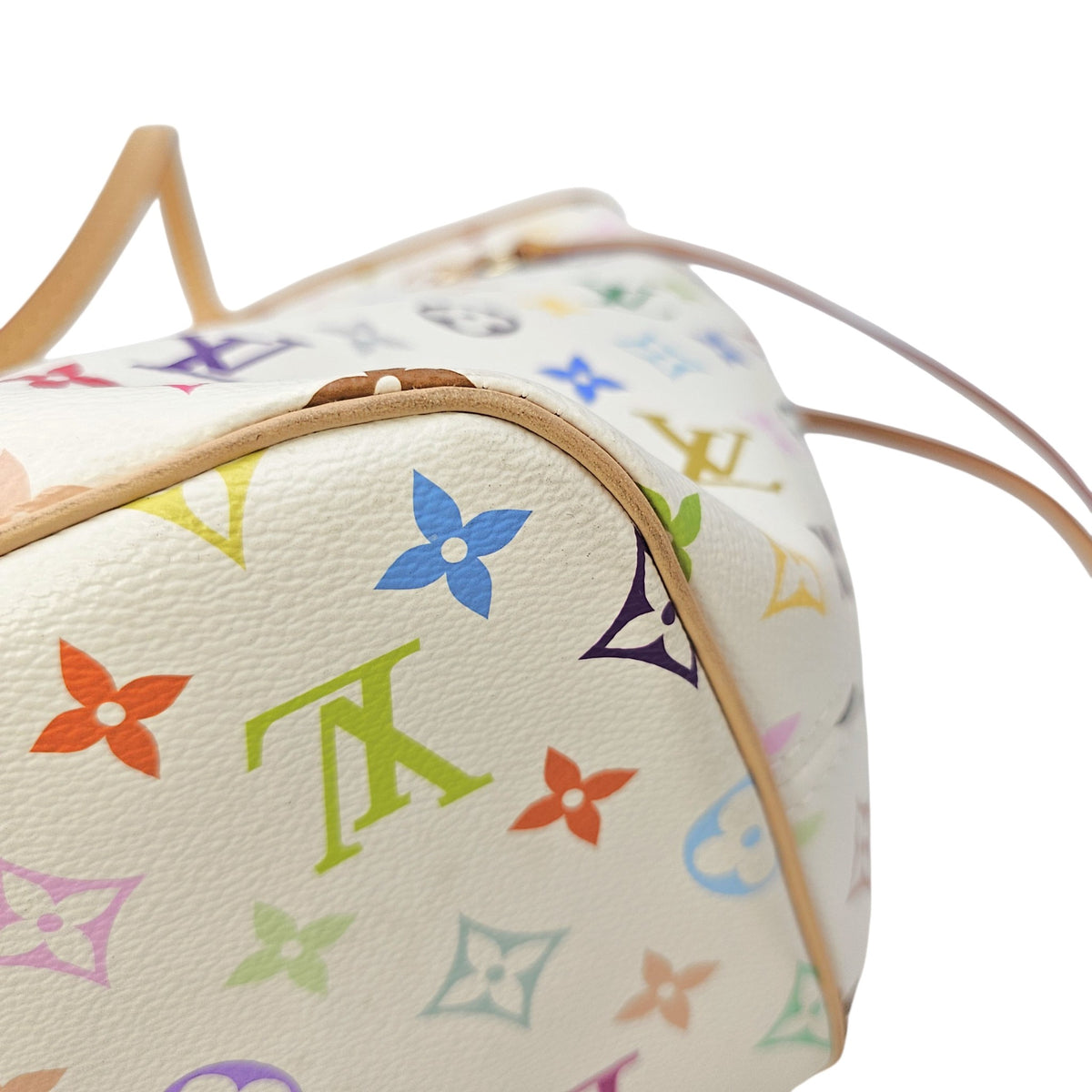 Neverfull MM White Multicolor Tote Bag in Coated Canvas Gold hardware
