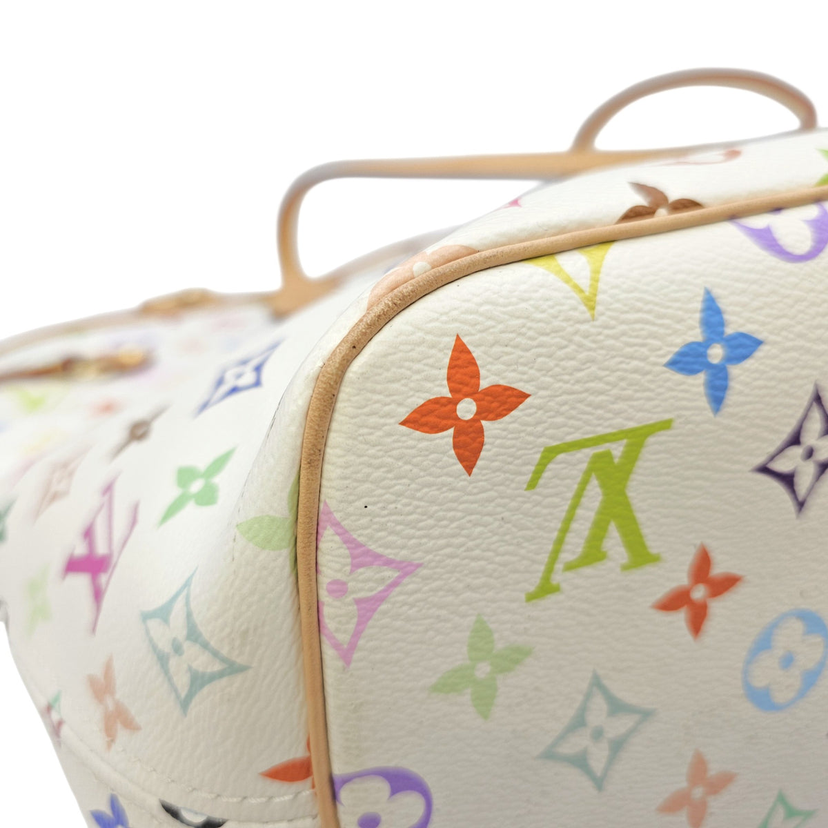 Neverfull MM White Multicolor Tote Bag in Coated Canvas Gold hardware