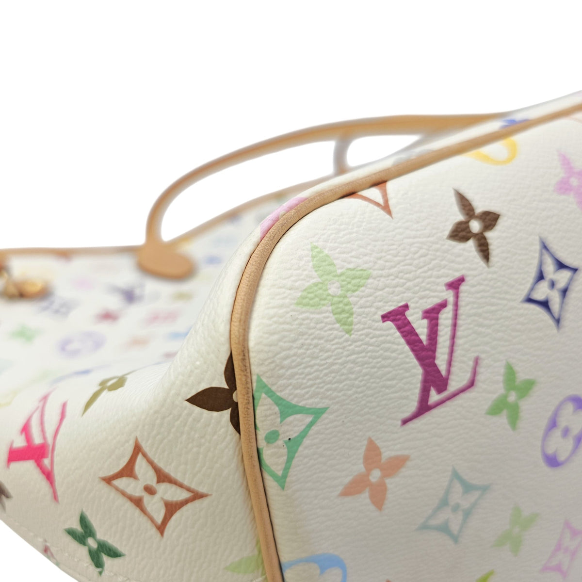 Neverfull MM White Multicolor Tote Bag in Coated Canvas Gold hardware