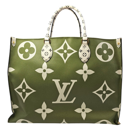 OnTheGo GM Khaki/Kaki Tote Bag in Monogram Coated Canvas Gold hardware