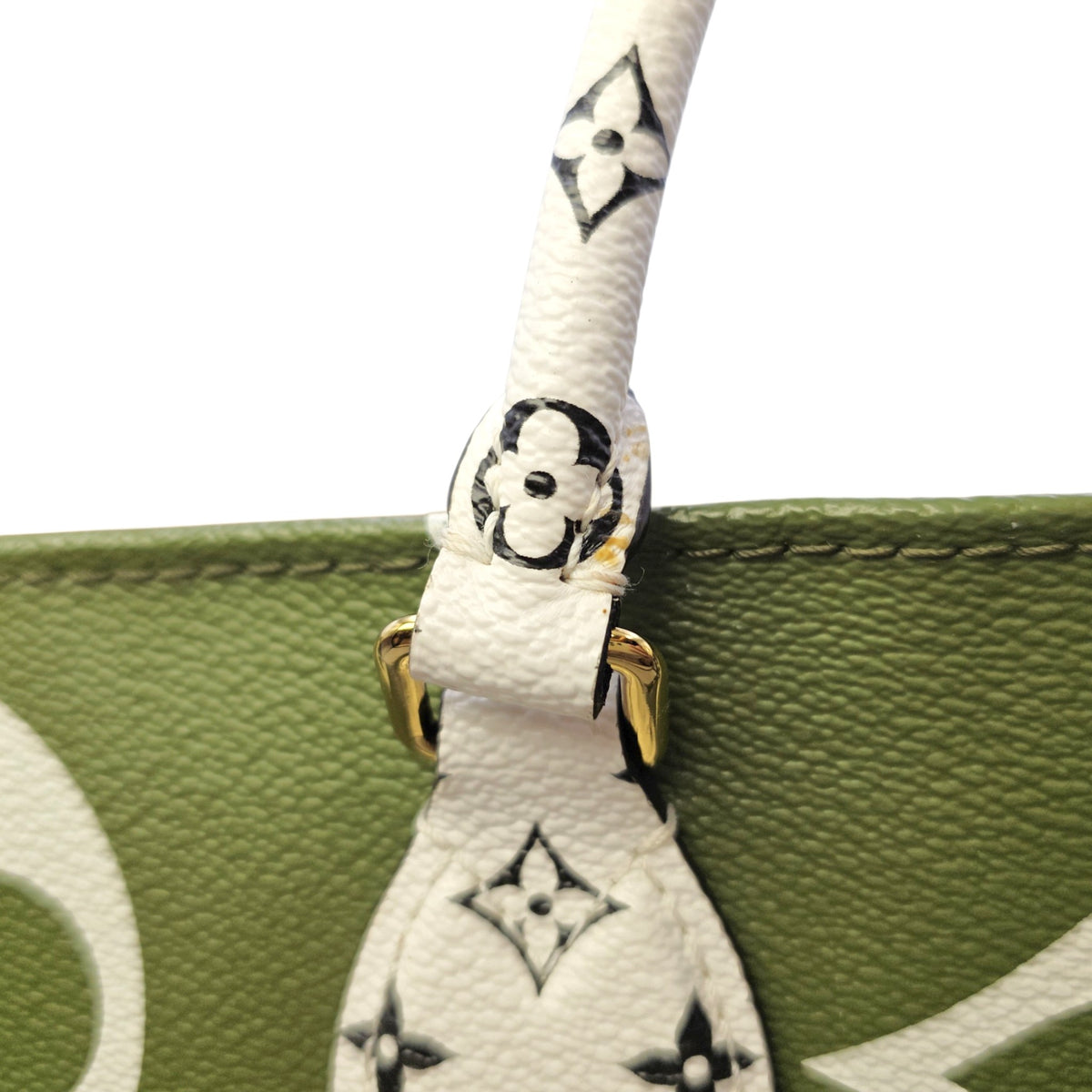 OnTheGo GM Khaki/Kaki Tote Bag in Monogram Coated Canvas Gold hardware