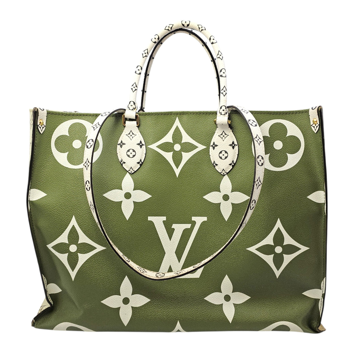 OnTheGo GM Khaki/Kaki Tote Bag in Monogram Coated Canvas Gold hardware