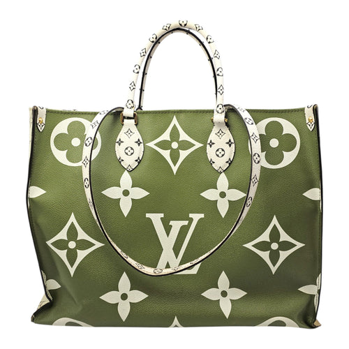 OnTheGo GM Khaki/Kaki Tote Bag in Monogram Coated Canvas Gold hardware