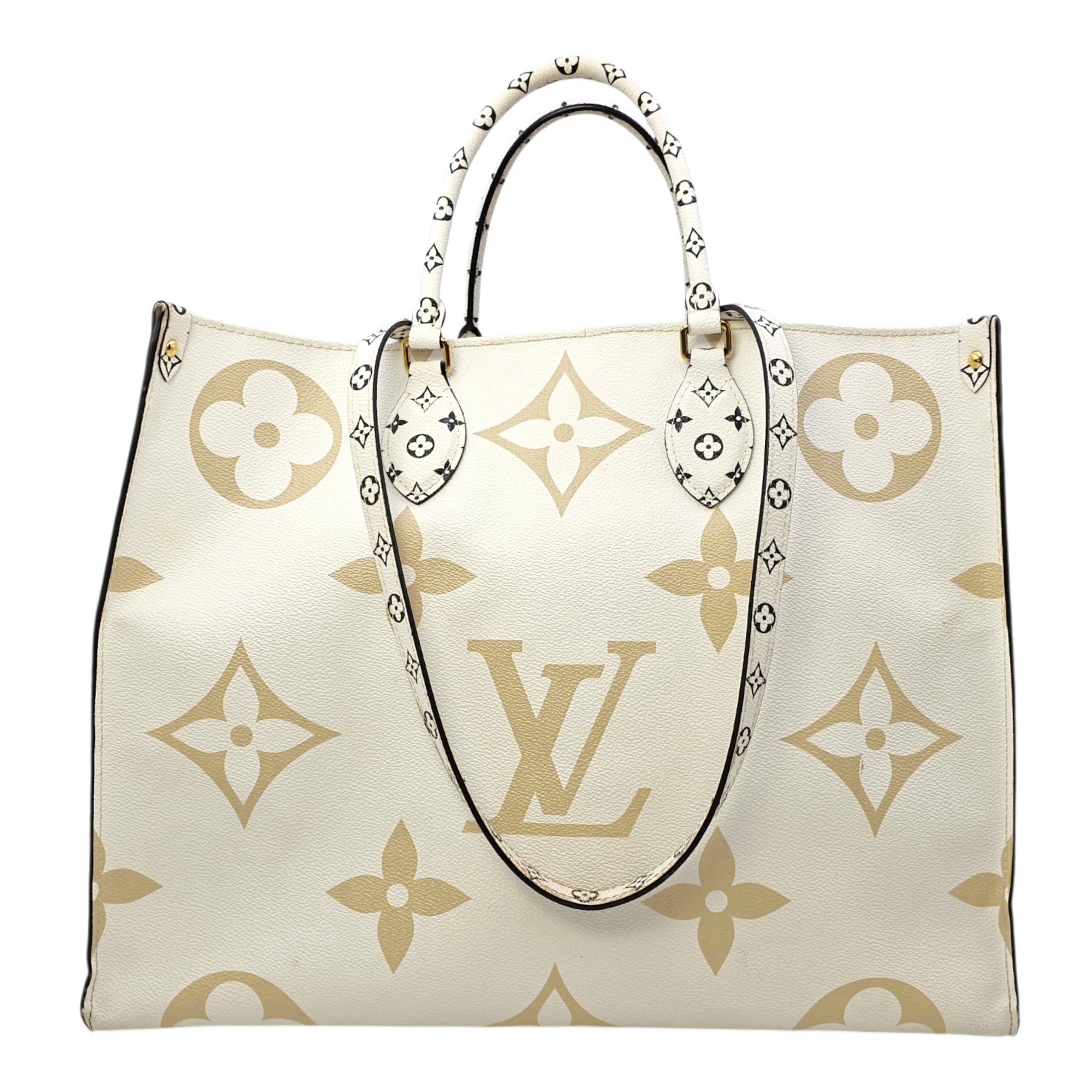 OnTheGo GM Khaki/Kaki Tote Bag in Monogram Coated Canvas Gold hardware