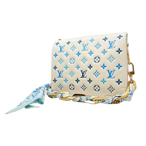 Coussin  PM White/Blue Crossbody Bag in Lambskin Gold hardware