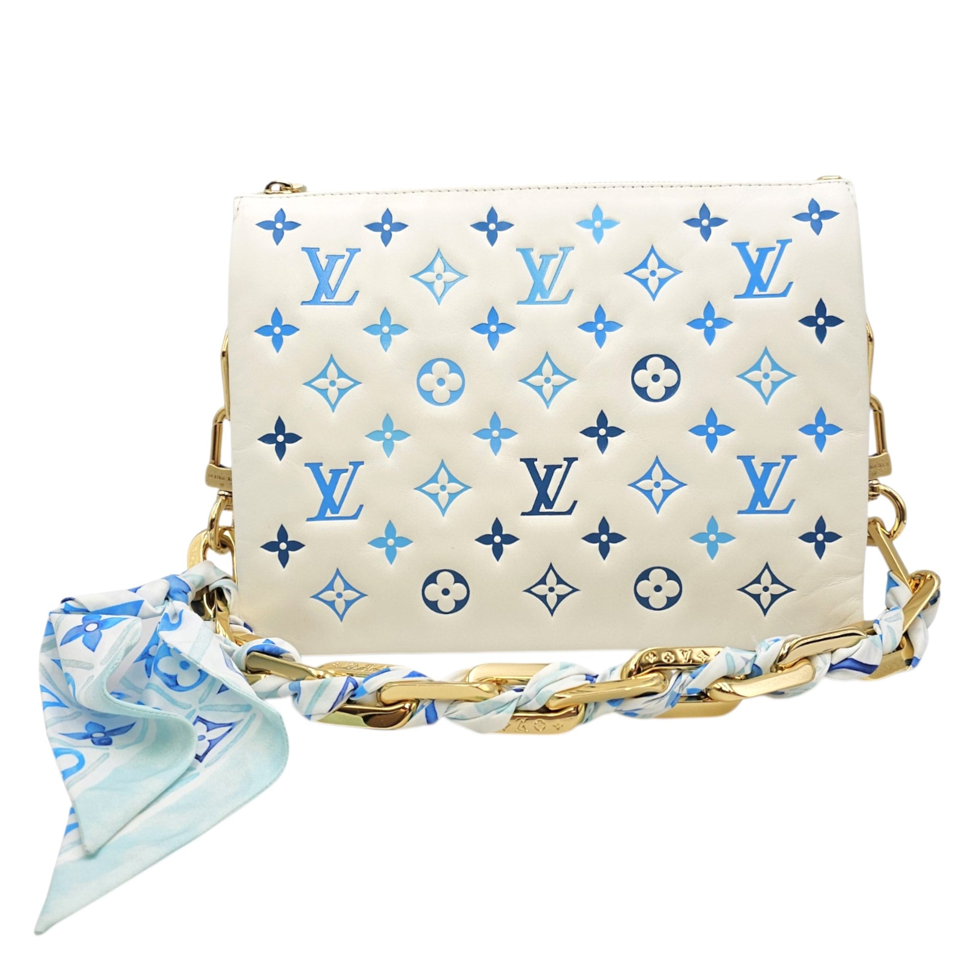 Coussin  PM White/Blue Crossbody Bag in Lambskin Gold hardware