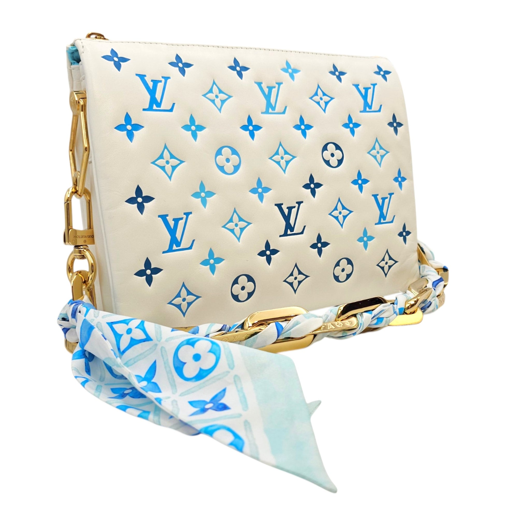 Coussin  PM White/Blue Crossbody Bag in Lambskin Gold hardware