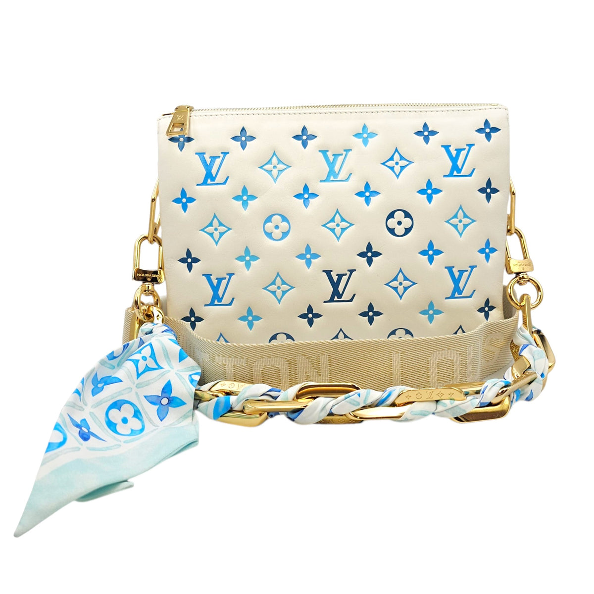 Coussin  PM White/Blue Crossbody Bag in Lambskin Gold hardware