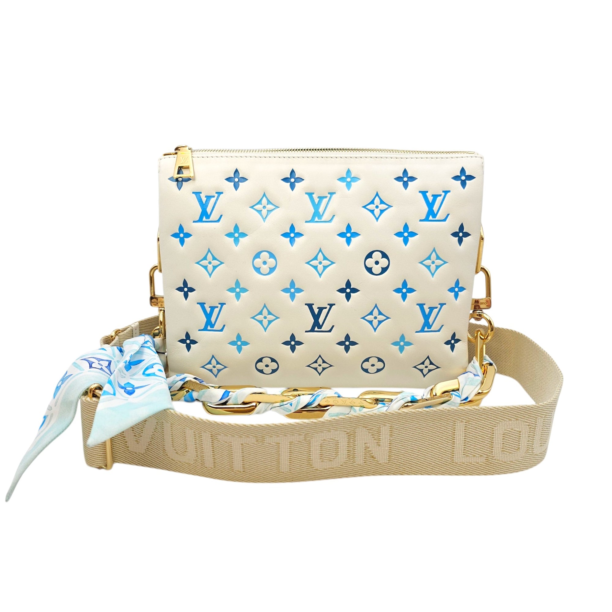 Coussin  PM White/Blue Crossbody Bag in Lambskin Gold hardware
