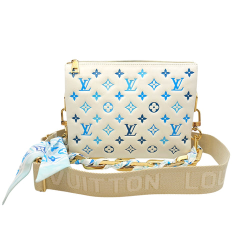 Coussin  PM White/Blue Crossbody Bag in Lambskin Gold hardware