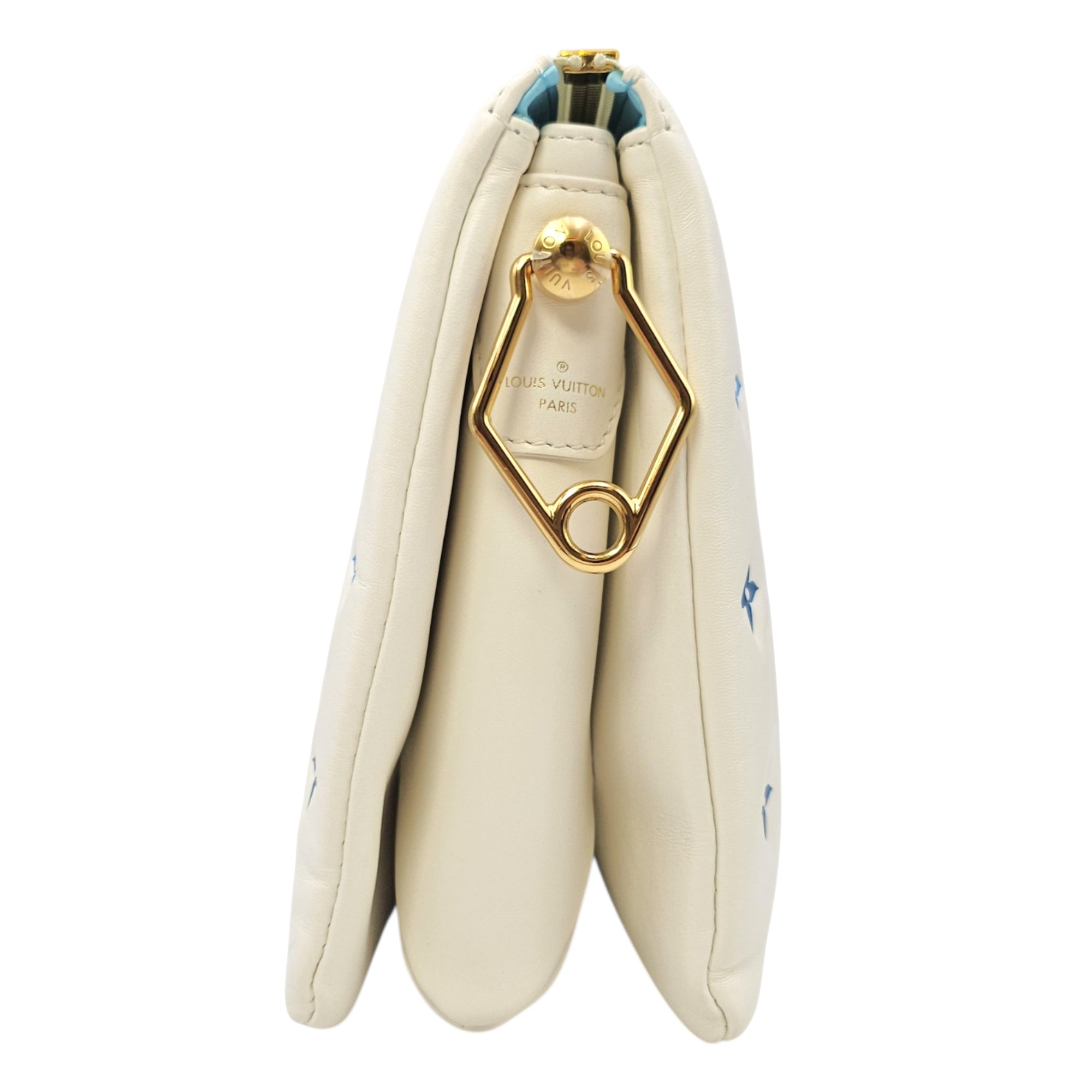 Coussin  PM White/Blue Crossbody Bag in Lambskin Gold hardware