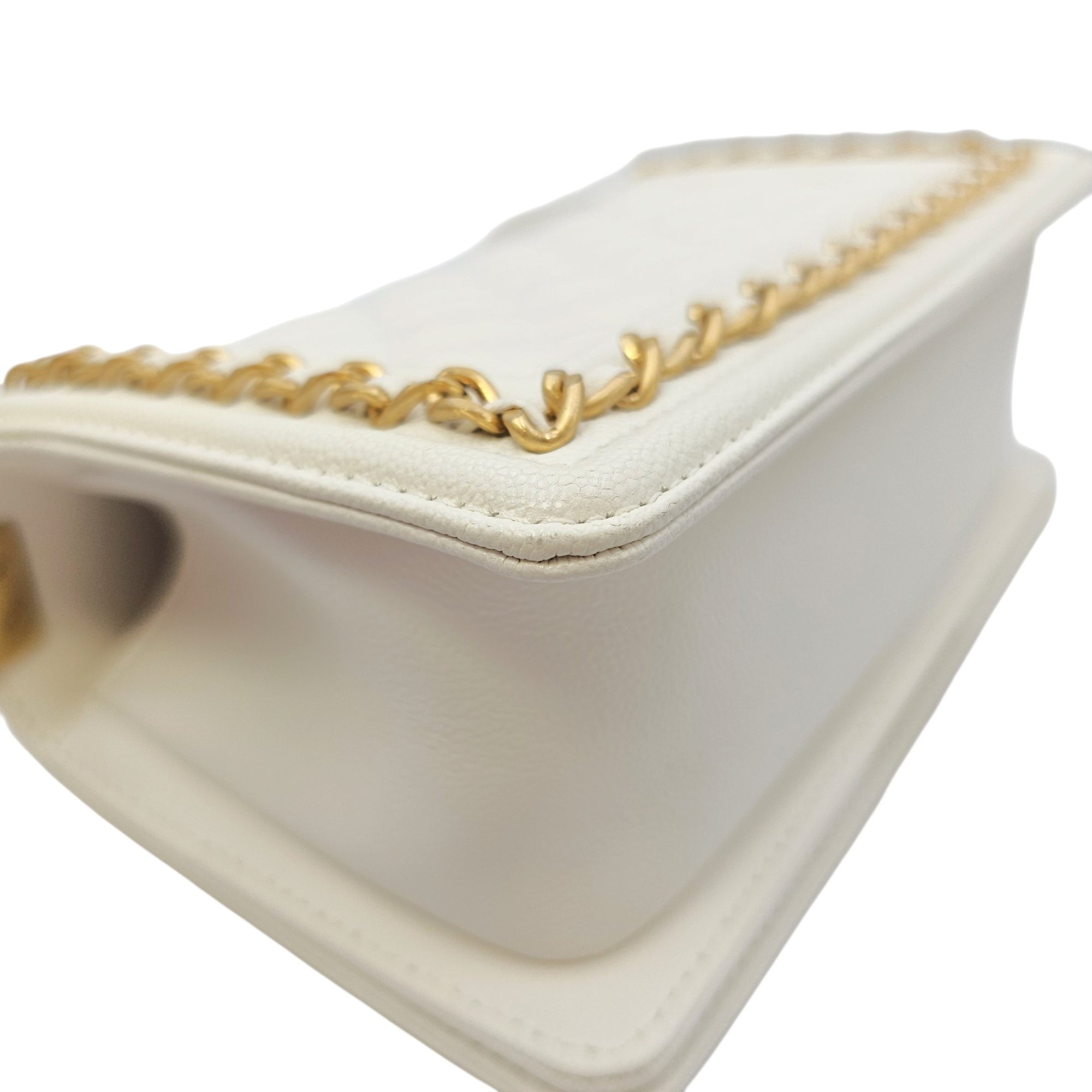 Boy Small White Shoulder Bag in Caviar Leather Gold hardware