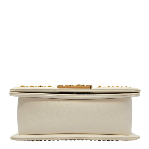 Boy Small White Shoulder Bag in Caviar Leather Gold hardware