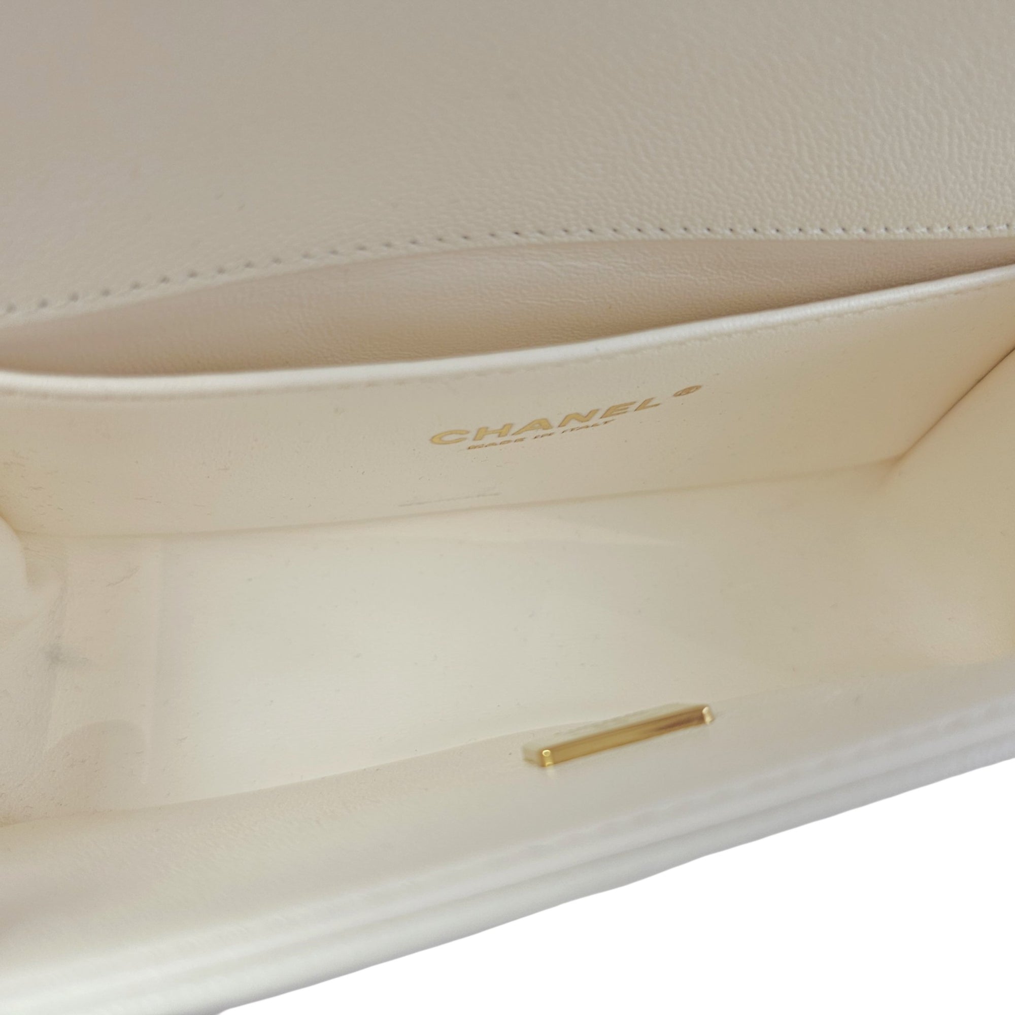 Boy Small White Shoulder Bag in Caviar Leather Gold hardware