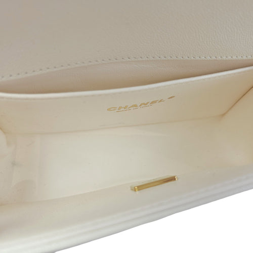 Boy Small White Shoulder Bag in Caviar Leather Gold hardware