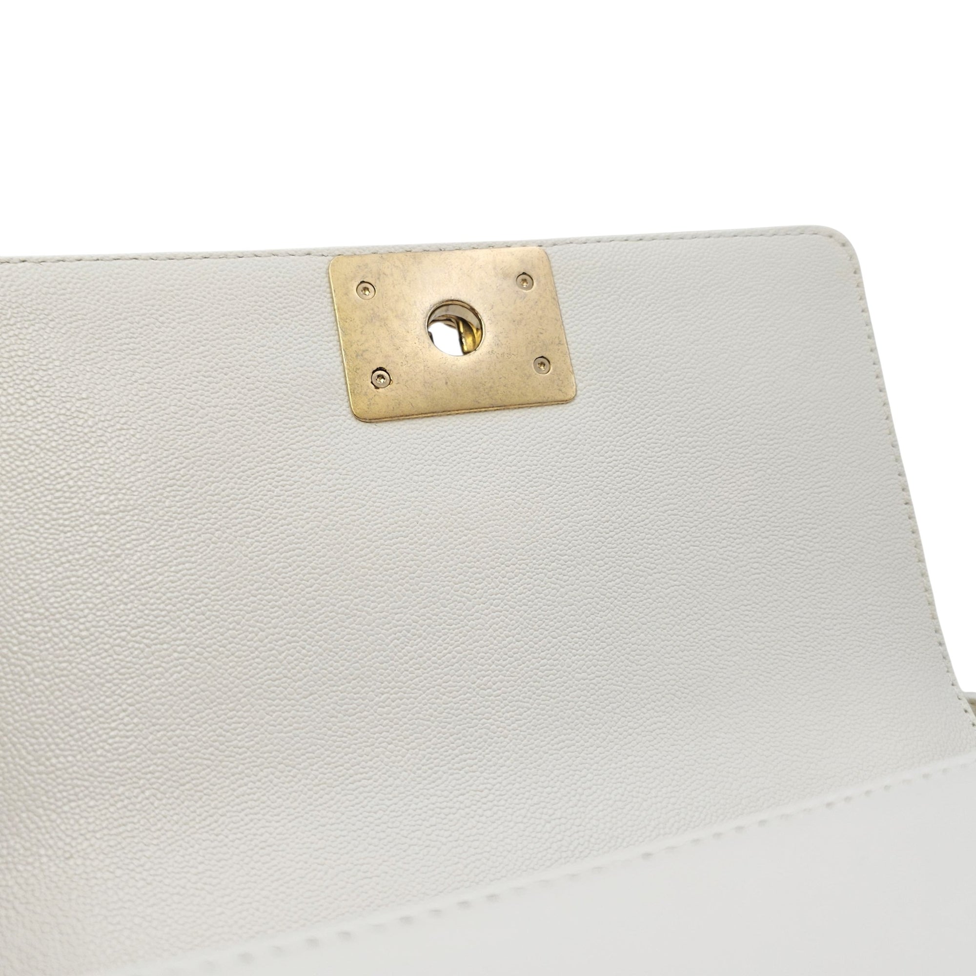 Boy Small White Shoulder Bag in Caviar Leather Gold hardware