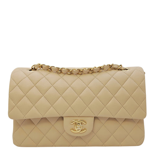 Classic Medium Beige Shoulder Bag in Calfskin Gold hardware
