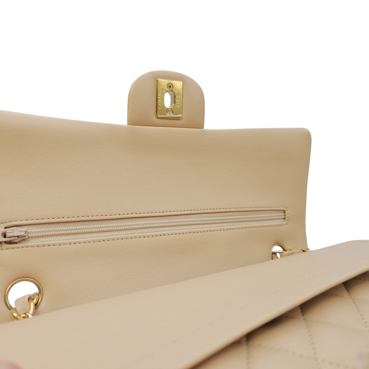 Classic Medium Beige Shoulder Bag in Calfskin Gold hardware