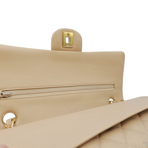 Classic Medium Beige Shoulder Bag in Calfskin Gold hardware