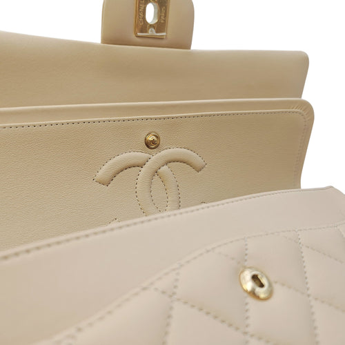 Classic Medium Beige Shoulder Bag in Calfskin Gold hardware