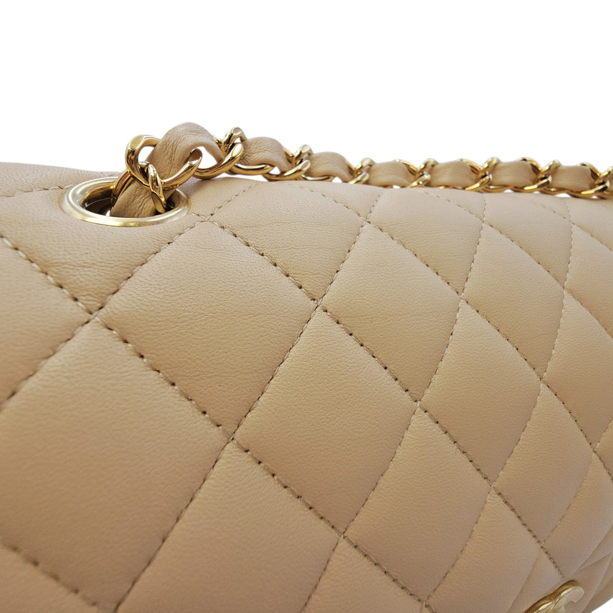 Classic Medium Beige Shoulder Bag in Calfskin Gold hardware