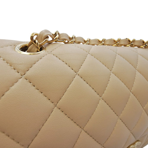 Classic Medium Beige Shoulder Bag in Calfskin Gold hardware