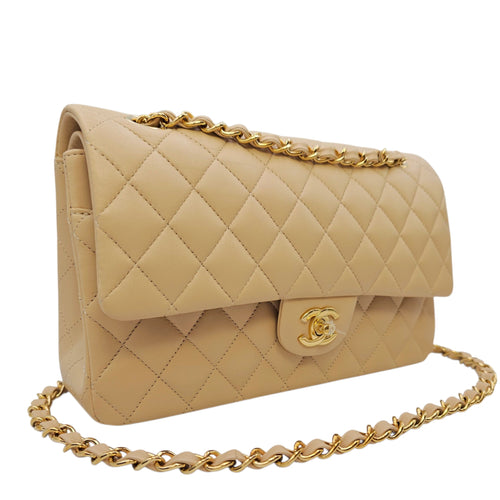 Classic Medium Beige Shoulder Bag in Calfskin Gold hardware