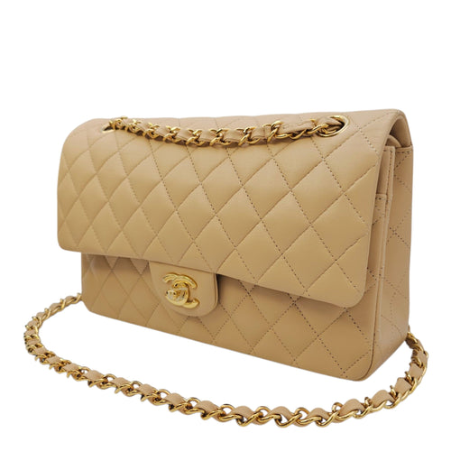 Classic Medium Beige Shoulder Bag in Calfskin Gold hardware