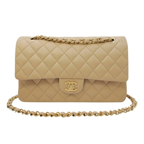 Classic Medium Beige Shoulder Bag in Calfskin Gold hardware