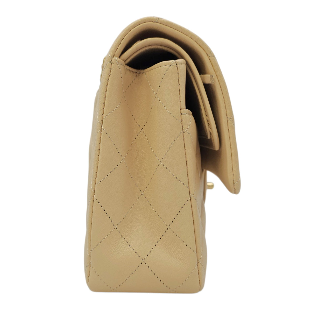 Classic Medium Beige Shoulder Bag in Calfskin Gold hardware