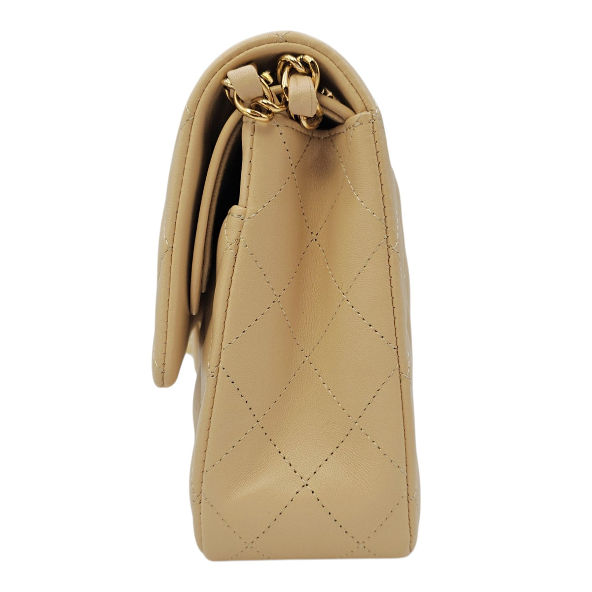 Classic Medium Beige Shoulder Bag in Calfskin Gold hardware