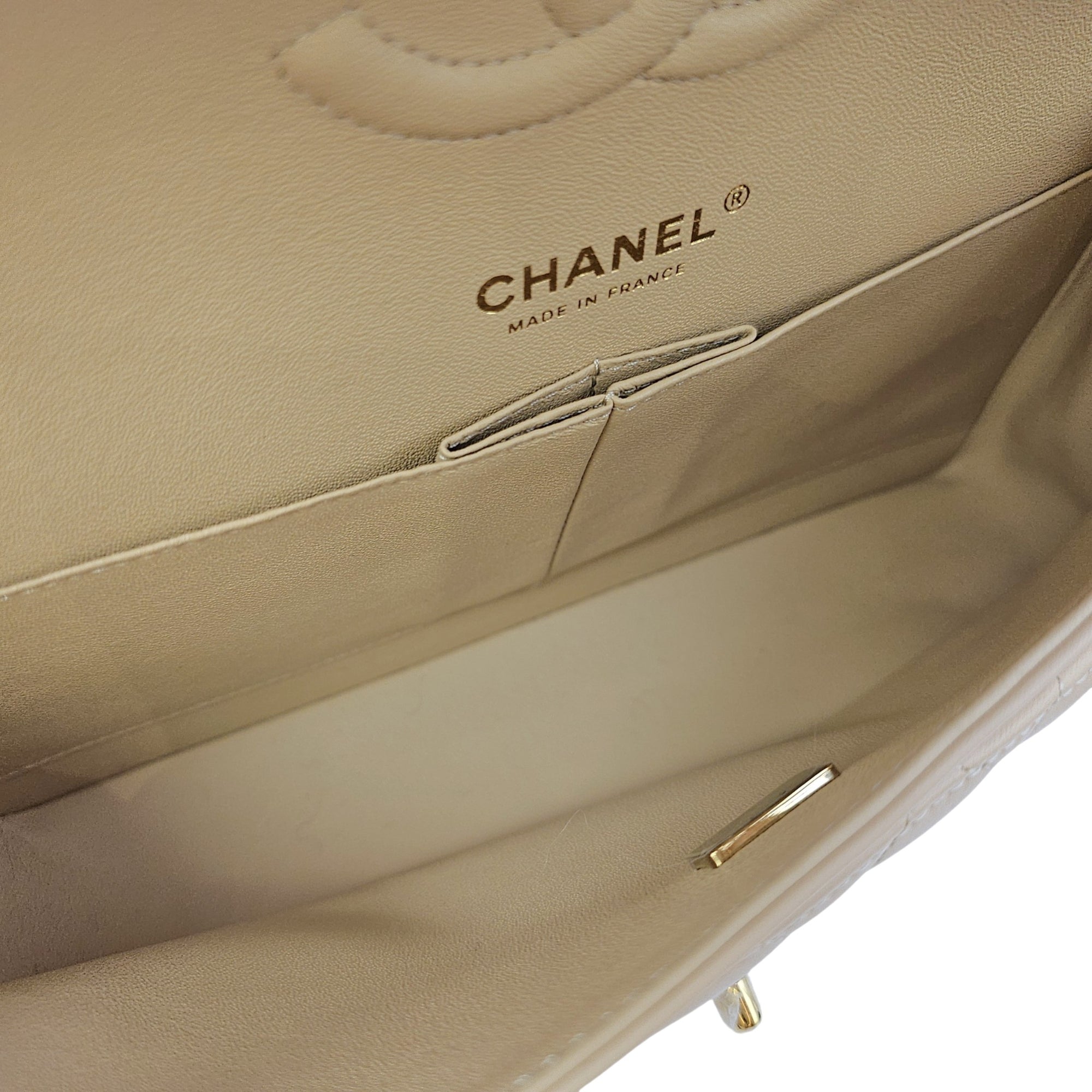 Classic Medium Beige Shoulder Bag in Calfskin Gold hardware