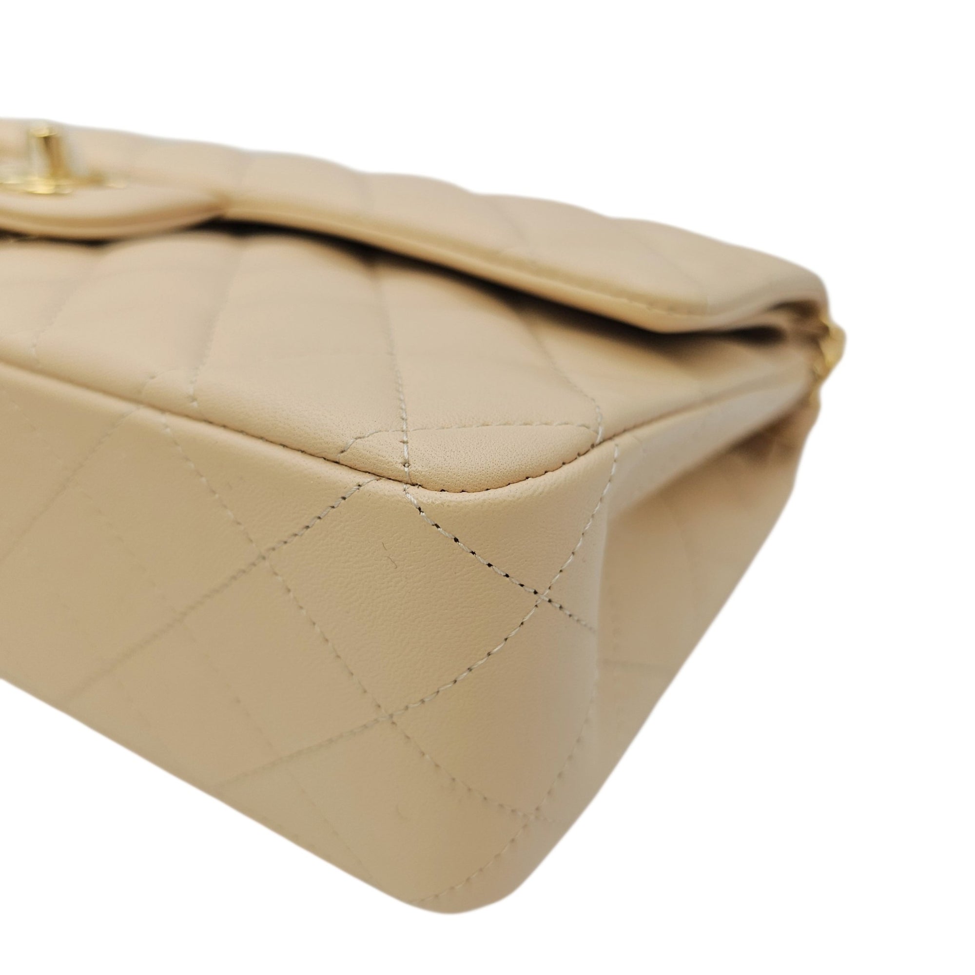 Classic Medium Beige Shoulder Bag in Calfskin Gold hardware