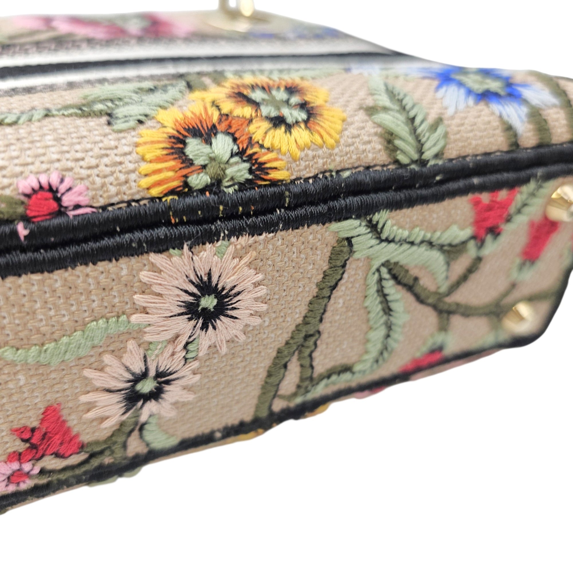 Lady D-Lite Mini Beige Multicolor Jardin Fleuri Embroidery Top Handle Bag in Fabric Gold hardware