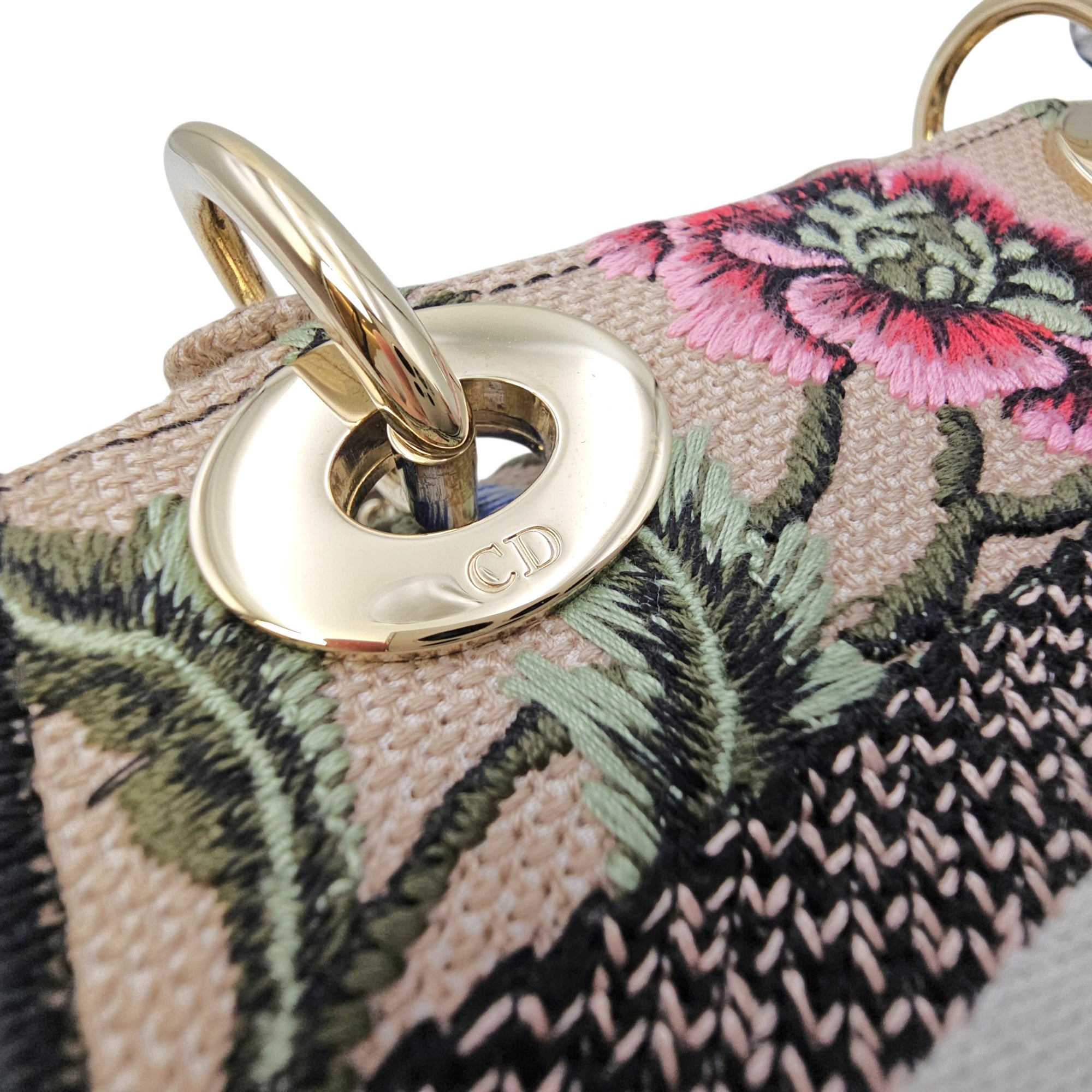 Lady D-Lite Mini Beige Multicolor Jardin Fleuri Embroidery Top Handle Bag in Fabric Gold hardware