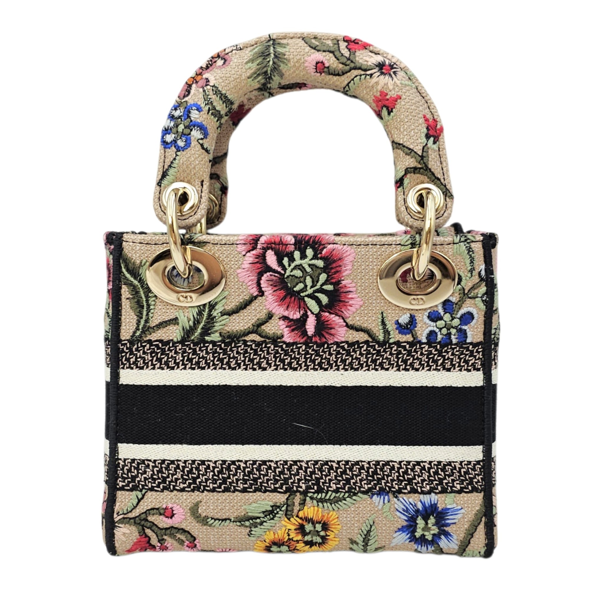 Lady D-Lite Mini Beige Multicolor Jardin Fleuri Embroidery Top Handle Bag in Fabric Gold hardware