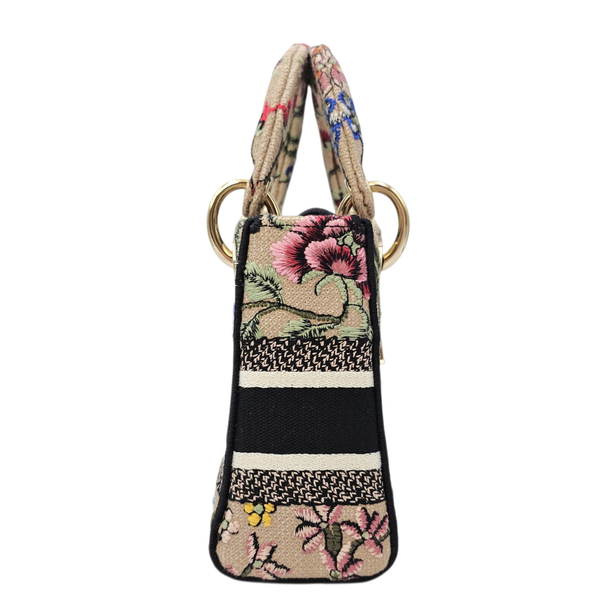 Lady D-Lite Mini Beige Multicolor Jardin Fleuri Embroidery Top Handle Bag in Fabric Gold hardware
