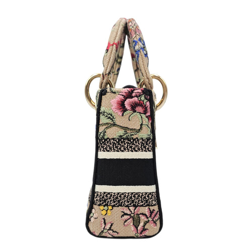 Lady D-Lite Mini Beige Multicolor Jardin Fleuri Embroidery Top Handle Bag in Fabric Gold hardware