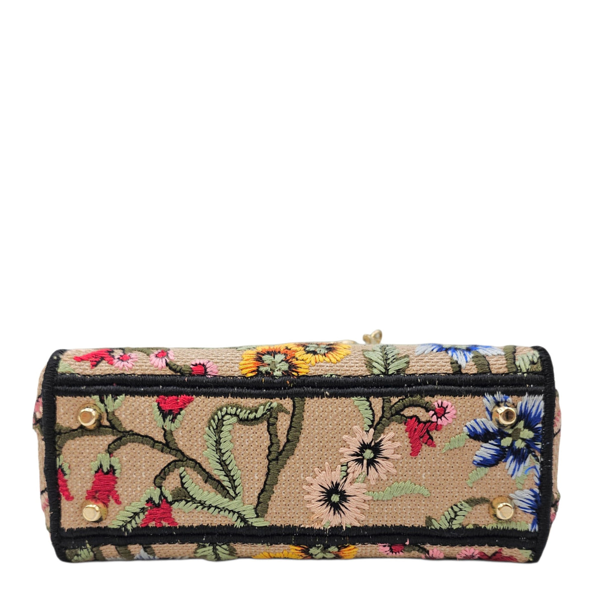 Lady D-Lite Mini Beige Multicolor Jardin Fleuri Embroidery Top Handle Bag in Fabric Gold hardware