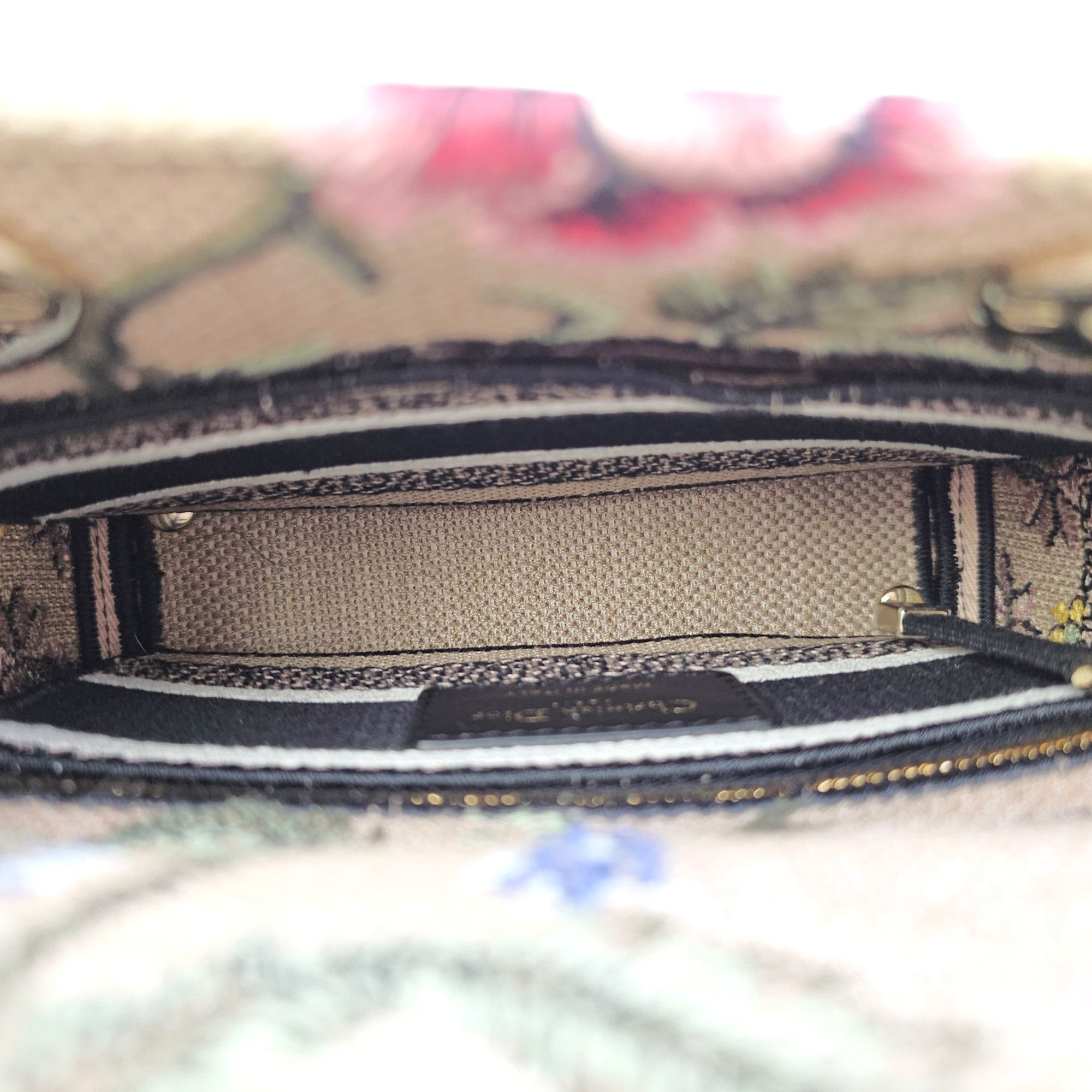 Lady D-Lite Mini Beige Multicolor Jardin Fleuri Embroidery Top Handle Bag in Fabric Gold hardware