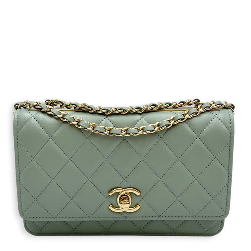 Trendy CC Light Grey Wallet On Chain in Lambskin Gold hardware